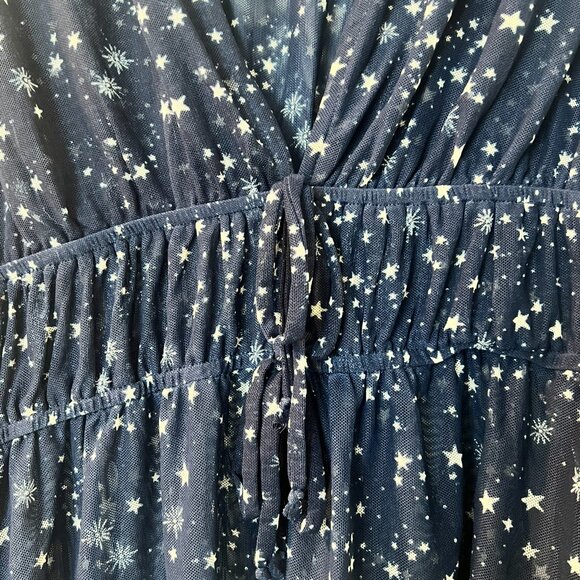 Madison & Berkeley Navy Star Mesh Top XL Long Sleeve Smocked Waist NWT - Picture 6 of 10